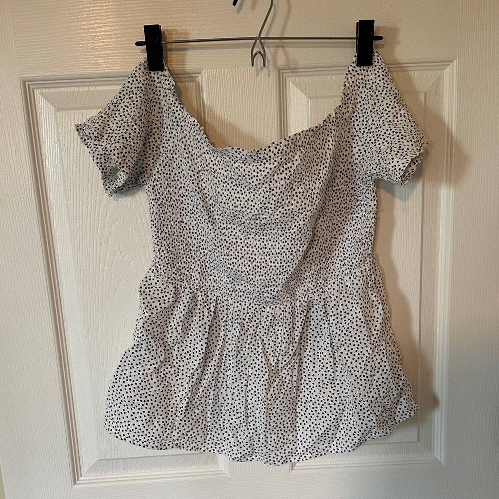 Old Navy Blue and White Off-Shoulder Blouse